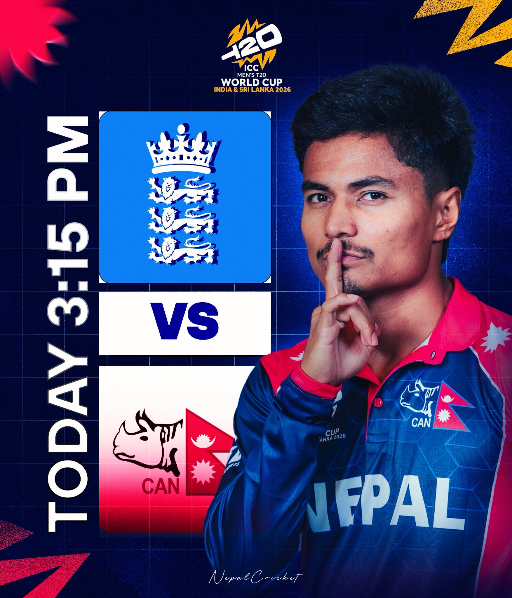 नेपाल आईसीसी टी–२० विश्वकपमा इङल्यान्डसँगको खेलसँग यात्रा सुरु गर्दै